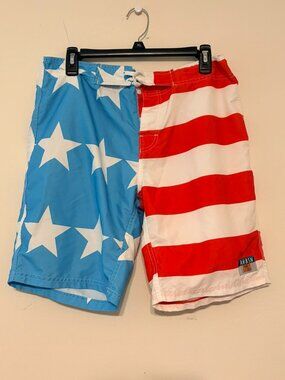 Men's AMBSN California USA American Flag Boardshorts 8" Inseam Size 32 Waist